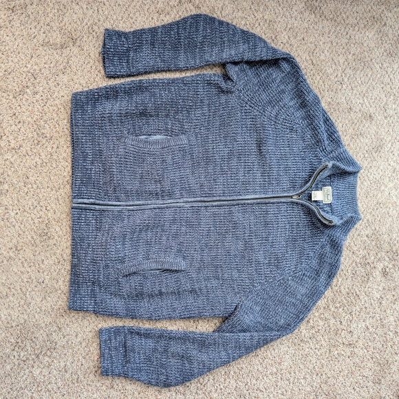 ​L.L. Bean Men’s XL Full Zip Waffle Knit Sweater 100% Cotton Blue ID 298244 - Picture 2 of 6